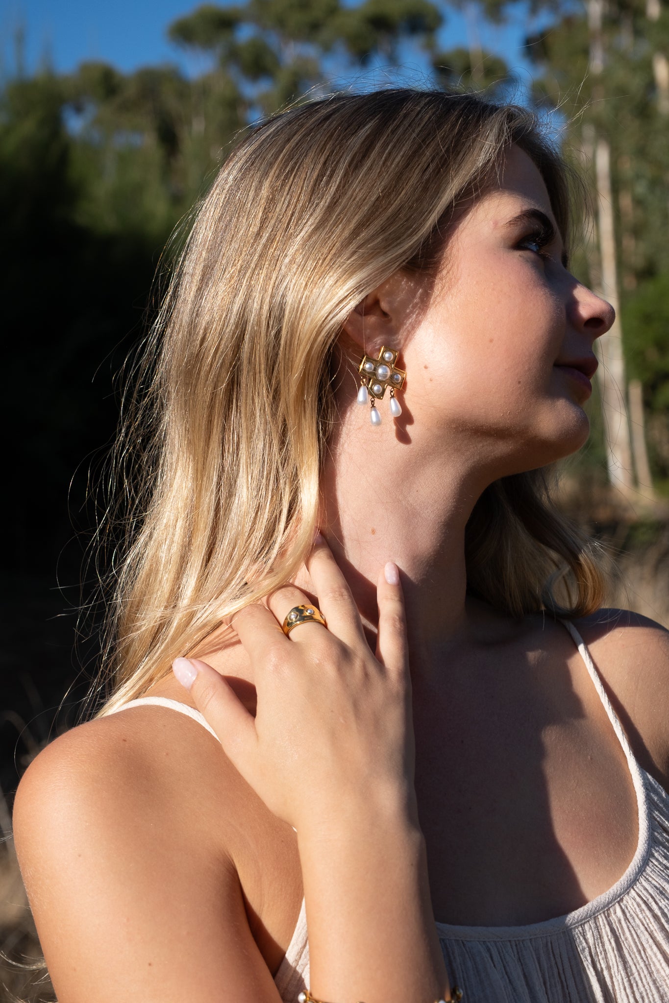 Cross Pearl Earrings