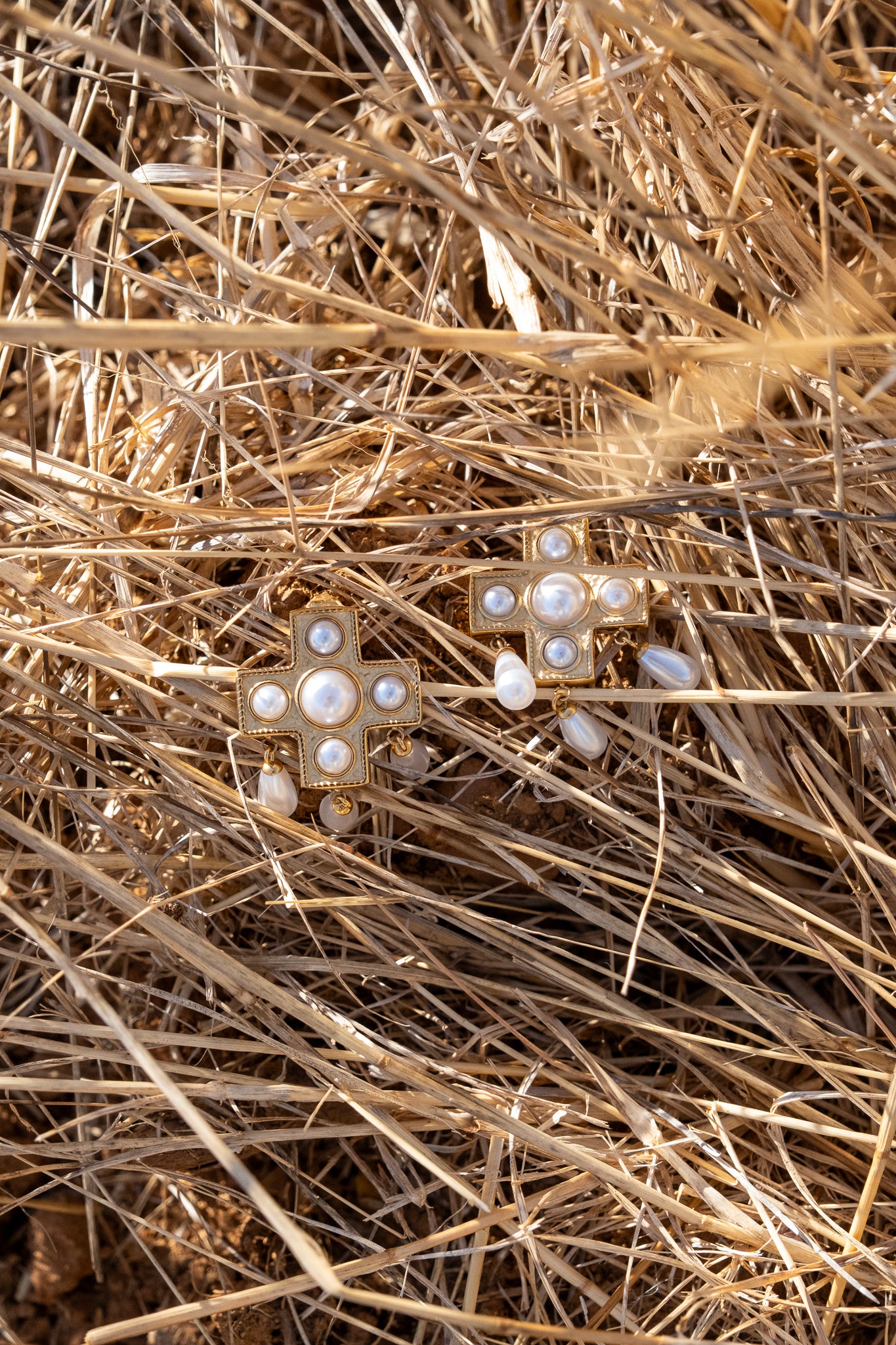 Cross Pearl Earrings